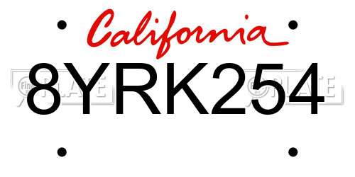8YRK254 California License Plate