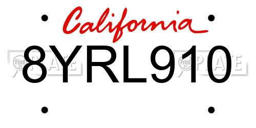 8YRL910 California License Plate