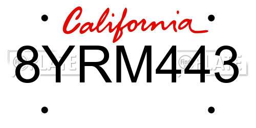 8YRM443 California License Plate