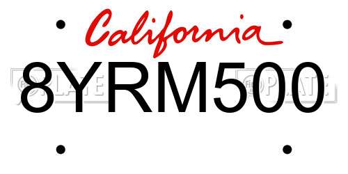 8YRM500 California License Plate