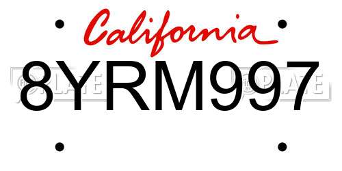 8YRM997 California License Plate