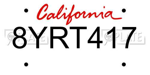 8YRT417 California License Plate