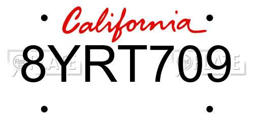 8YRT709 California License Plate