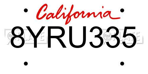 8YRU335 California License Plate