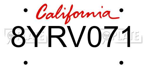 8YRV071 California License Plate