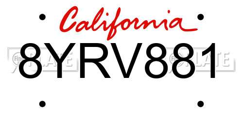 8YRV881 California License Plate