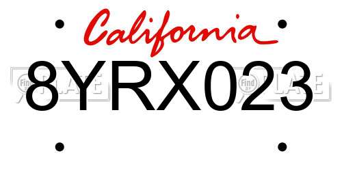 8YRX023 California License Plate