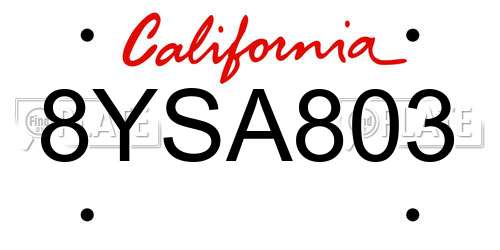 8YSA803 California License Plate