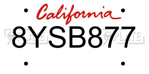 8YSB877 California License Plate
