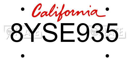 8YSE935 California License Plate