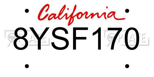8YSF170 California License Plate