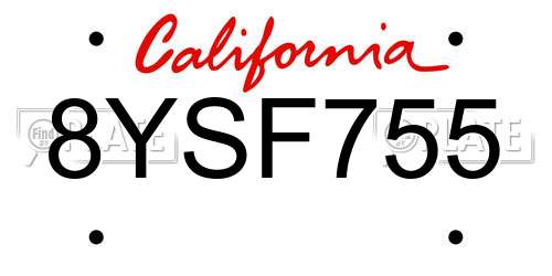 8YSF755 California License Plate