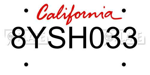 8YSH033 California License Plate