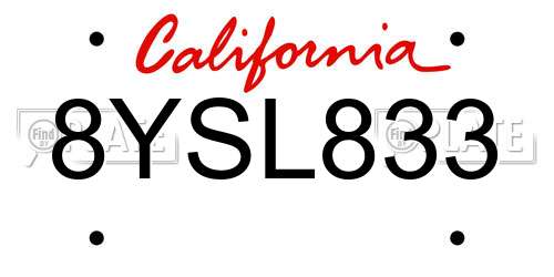 8YSL833 California License Plate