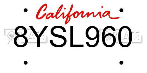 8YSL960 California License Plate