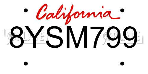 8YSM799 California License Plate