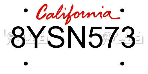 8YSN573 California License Plate