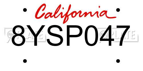 8YSP047 California License Plate