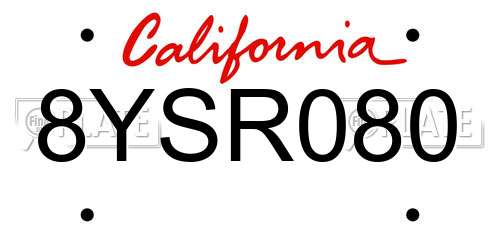 8YSR080 California License Plate