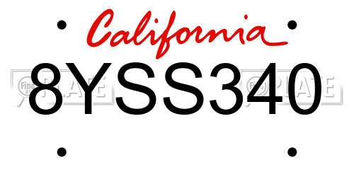 8YSS340 California License Plate