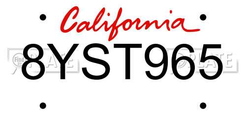 8YST965 California License Plate