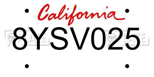 8YSV025 California License Plate