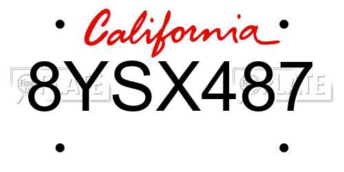 8YSX487 California License Plate