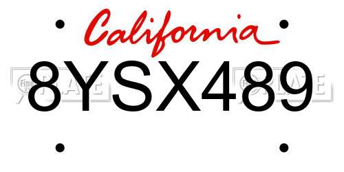 8YSX489 California License Plate