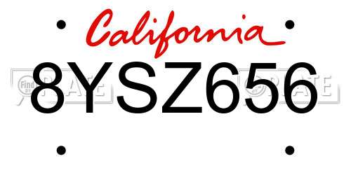 8YSZ656 California License Plate