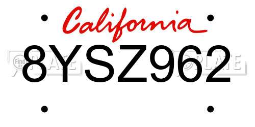 8YSZ962 California License Plate