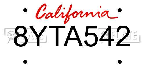 8YTA542 California License Plate
