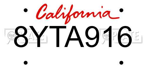 8YTA916 California License Plate