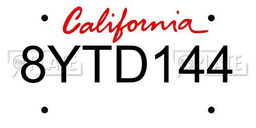 8YTD144 California License Plate