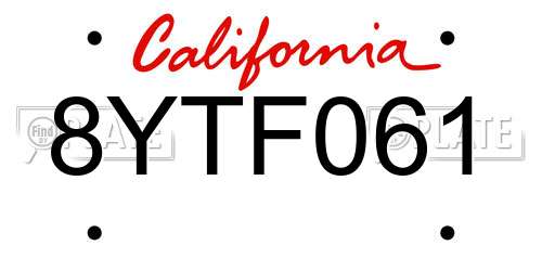 8YTF061 California License Plate