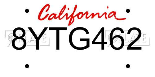 8YTG462 California License Plate