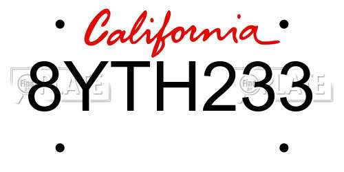 8YTH233 California License Plate
