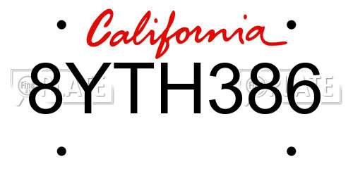 8YTH386 California License Plate