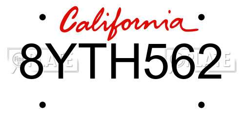 8YTH562 California License Plate