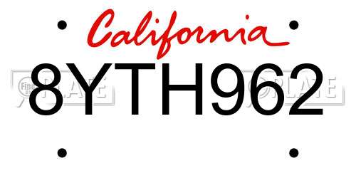 8YTH962 California License Plate
