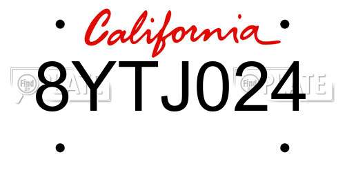 8YTJ024 California License Plate