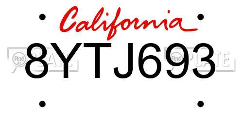8YTJ693 California License Plate