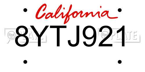 8YTJ921 California License Plate