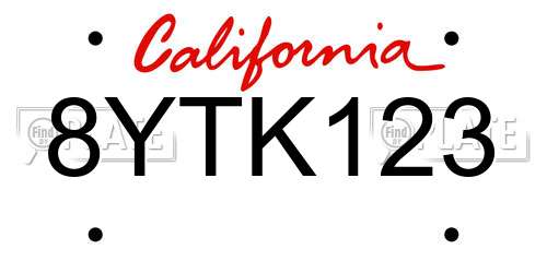 8YTK123 California License Plate