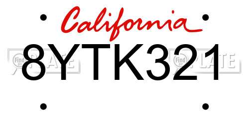 8YTK321 California License Plate