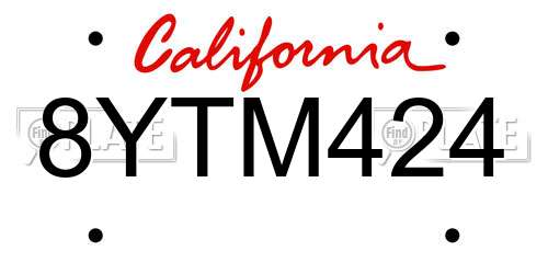8YTM424 California License Plate