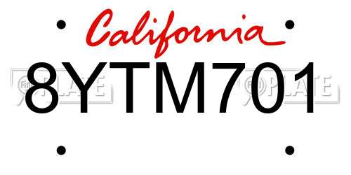 8YTM701 California License Plate
