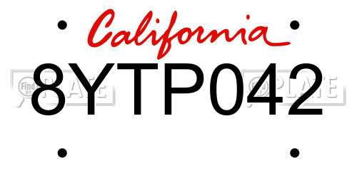 8YTP042 California License Plate