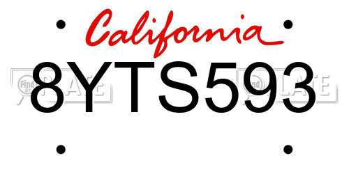 8YTS593 California License Plate