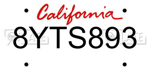 8YTS893 California License Plate