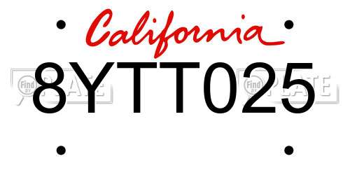 8YTT025 California License Plate